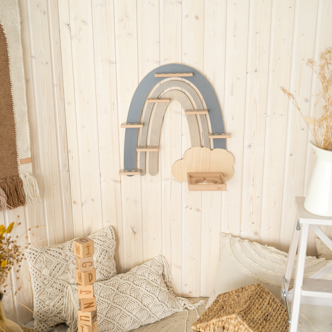 Toniebox-Regal Regenbogen grau im Kinderzimmer