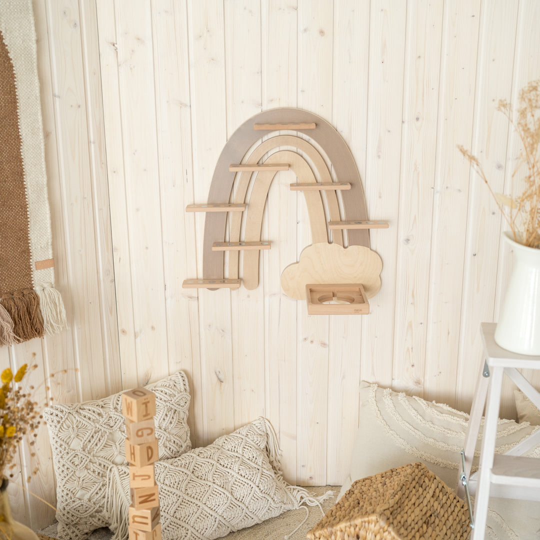 Toniebox-Regal Regenbogen beige im Kinderzimmer