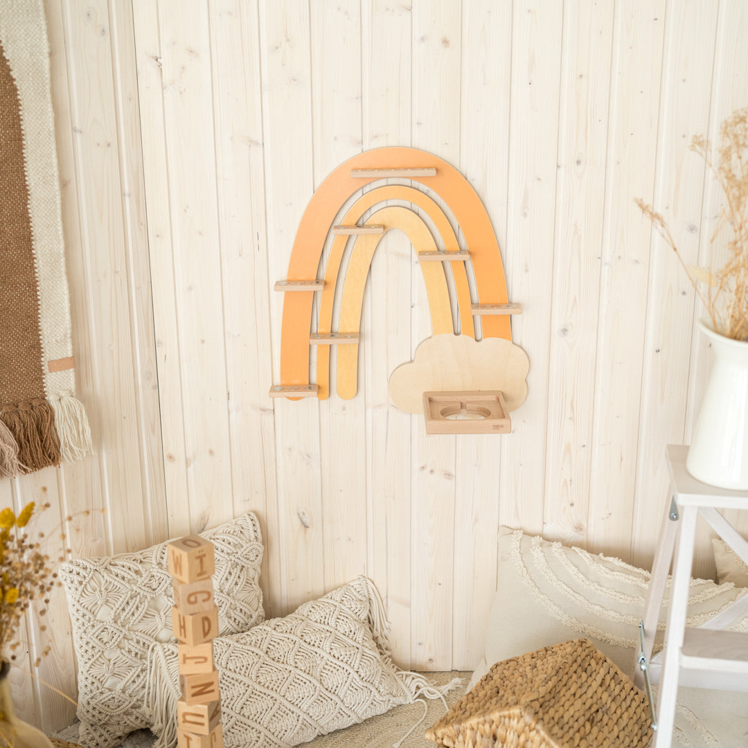 Toniebox-Regal Regenbogen senfgelb im Kinderzimmer